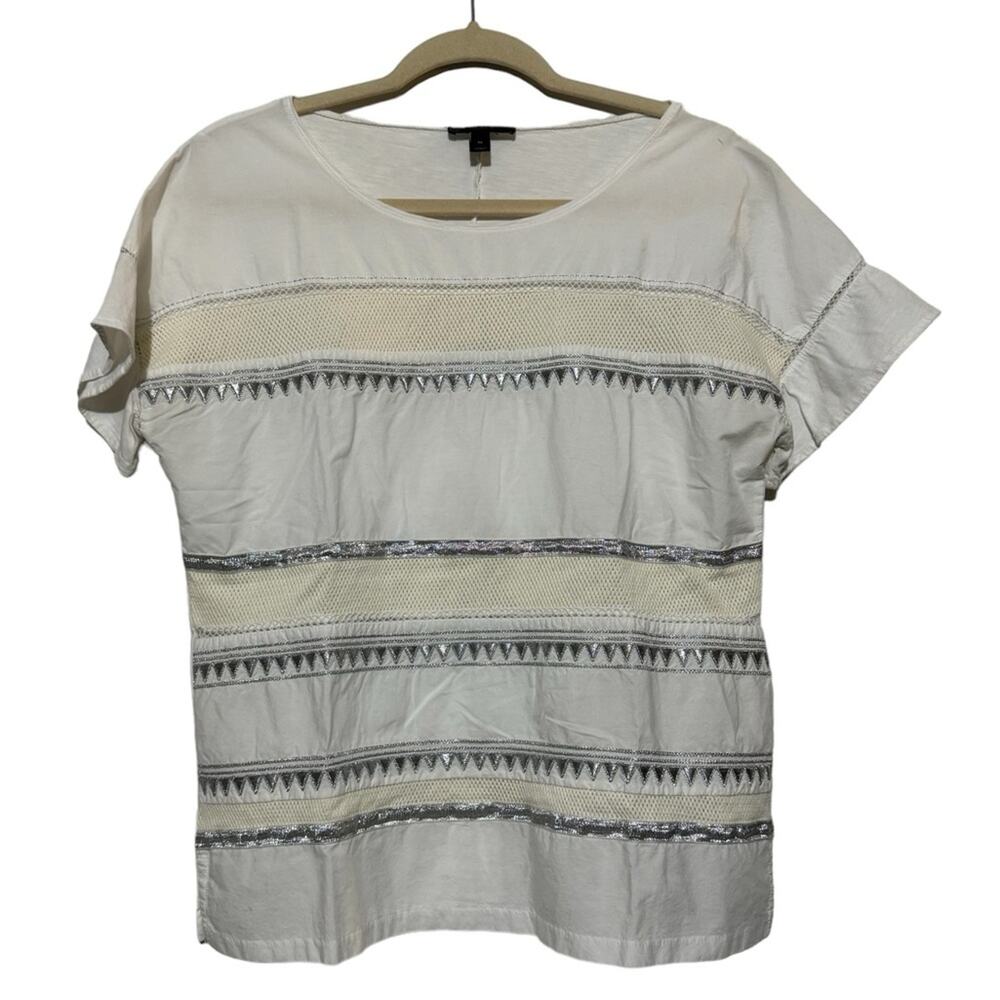 J‎ Crew Crisp White Metallic Striped Tee Women’s Size Medium